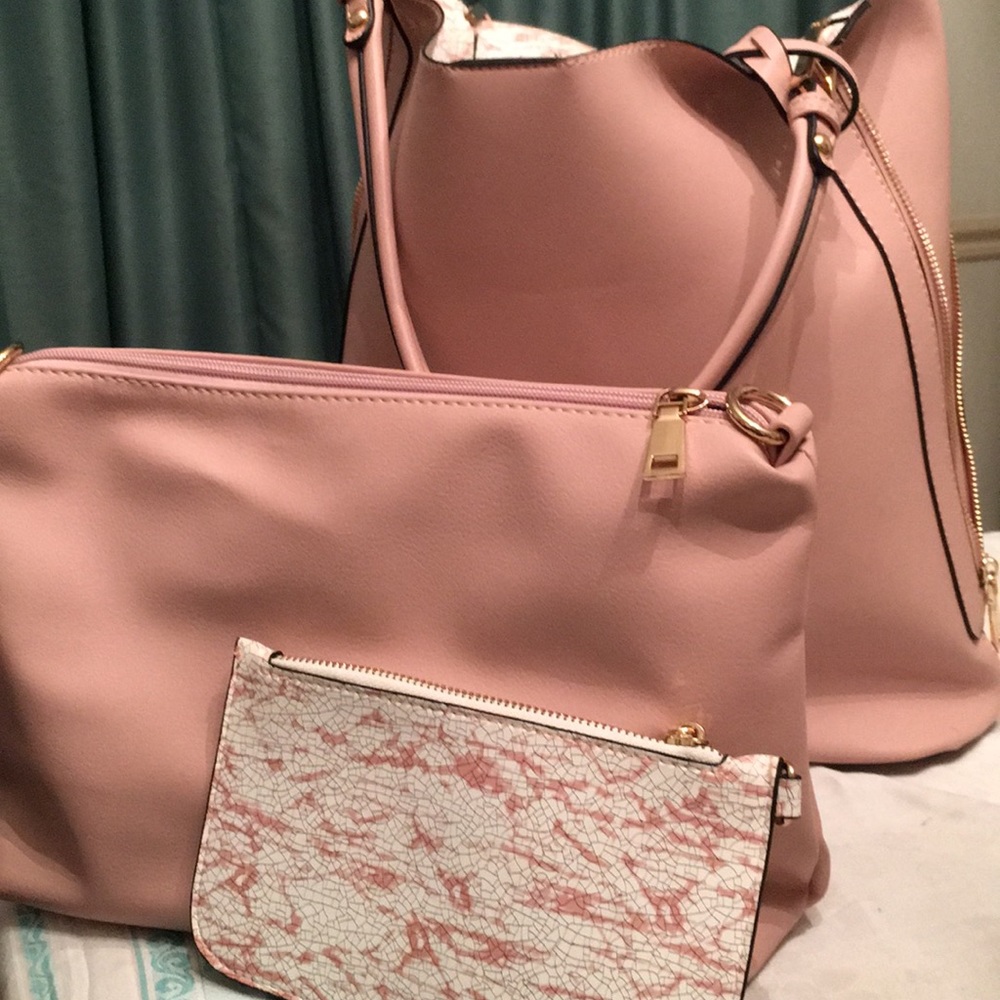 Baby pink tote bag pouch and wallet